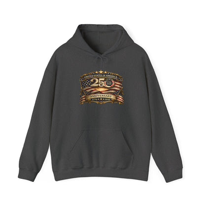 25th Anniversary American Flag Emblem Hoodie | Patriotic Celebration Sweatshirt