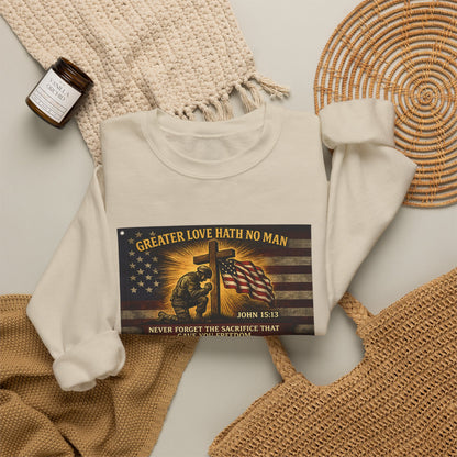 Greater Love Memorial soldier helmet flag sweatshirt | Military Tribute