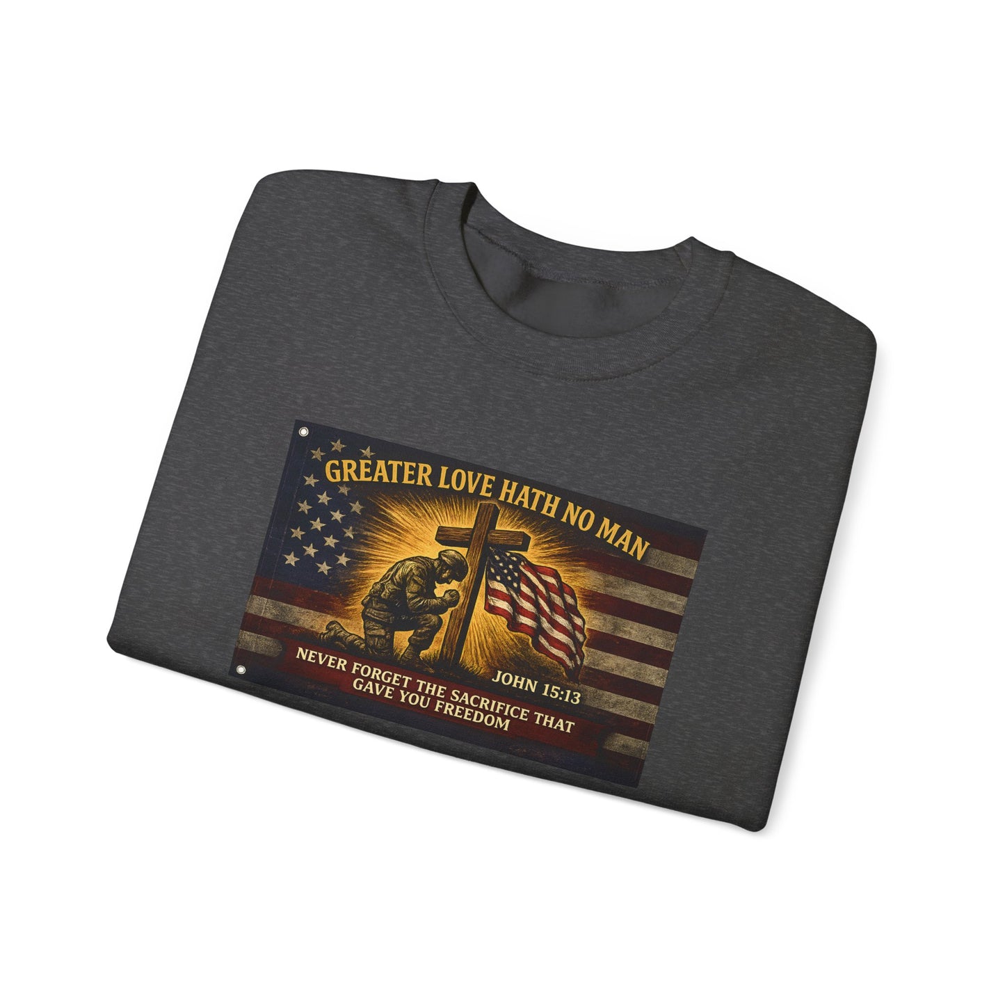 Greater Love Memorial soldier helmet flag sweatshirt | Military Tribute