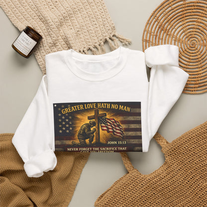 Greater Love Memorial soldier helmet flag sweatshirt | Military Tribute