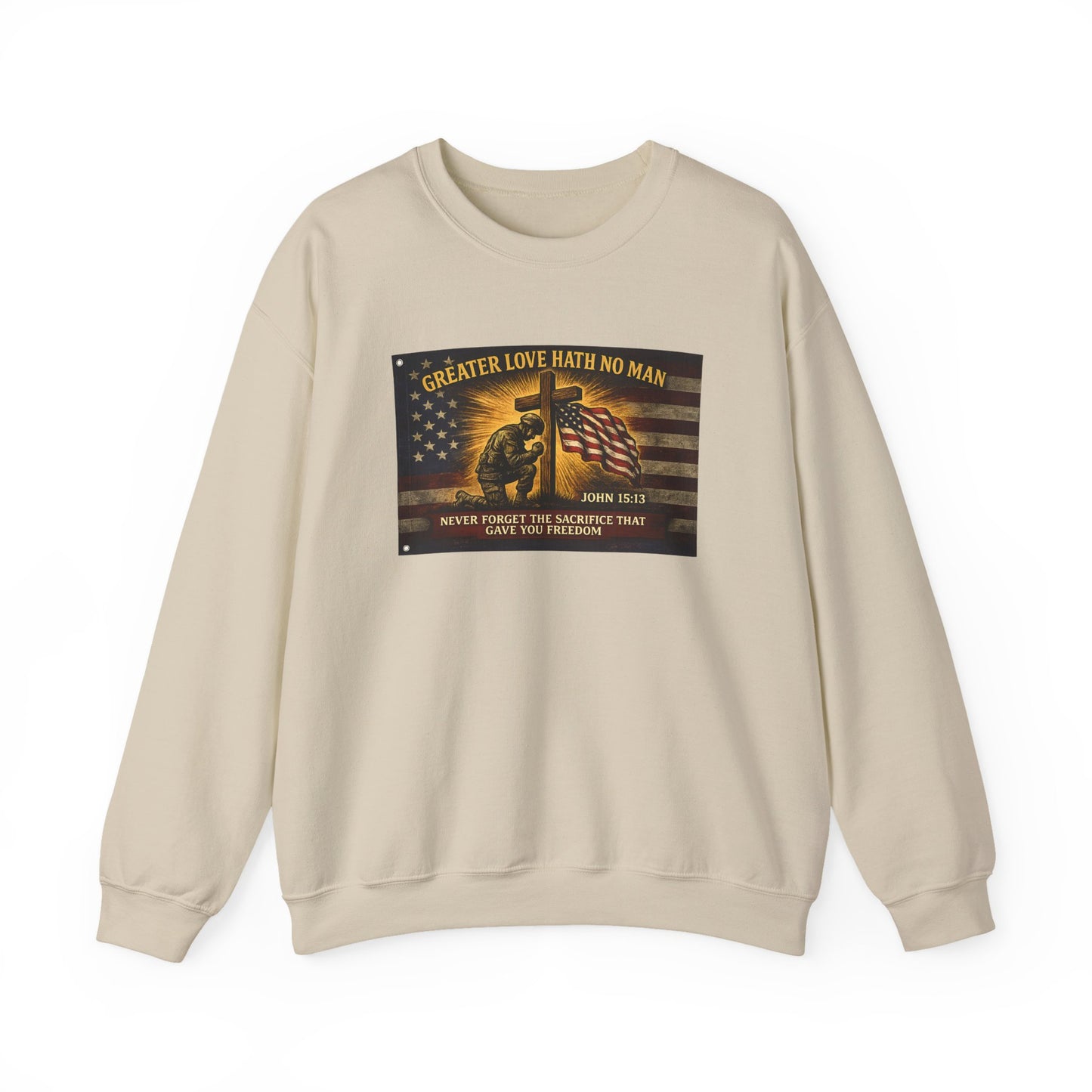 Greater Love Memorial soldier helmet flag sweatshirt | Military Tribute