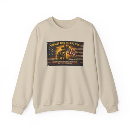 Greater Love Memorial soldier helmet flag sweatshirt | Military Tribute