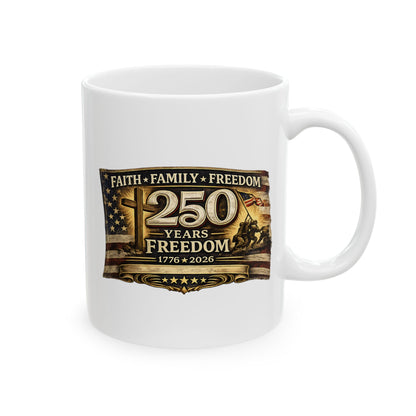 Faith Family Freedom Mug | Patriotic Christian Coffee Mug | American Flag Ceramic Cup | 11oz