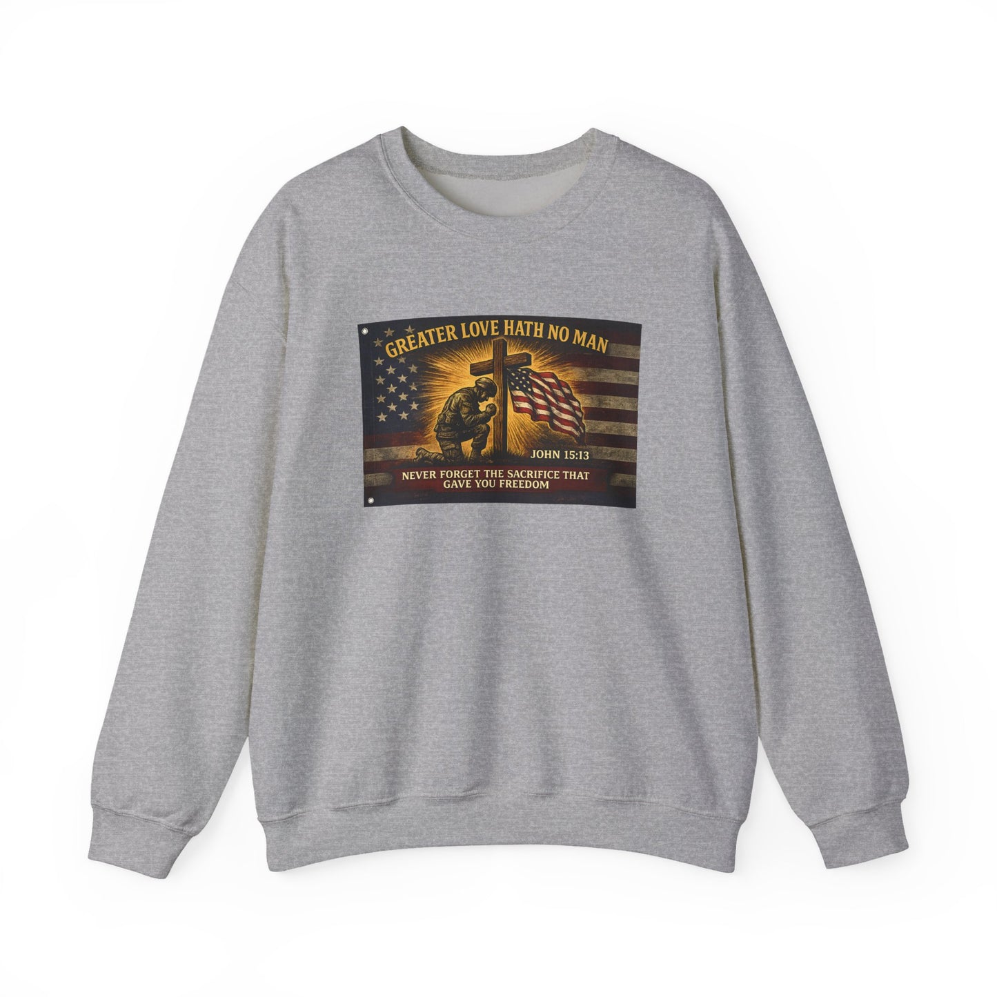 Greater Love Memorial soldier helmet flag sweatshirt | Military Tribute