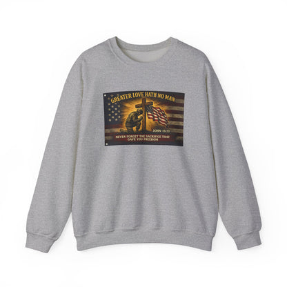 Greater Love Memorial soldier helmet flag sweatshirt | Military Tribute