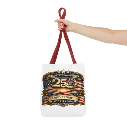 25th Anniversary American Flag Badge Tote Bag | USA 1776   2026 Patriotic