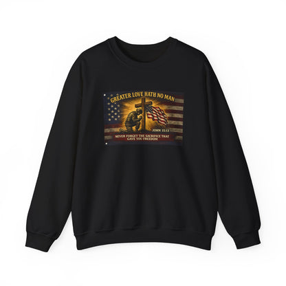 Greater Love Memorial soldier helmet flag sweatshirt | Military Tribute
