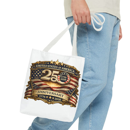 25th Anniversary American Flag Badge Tote Bag | USA 1776   2026 Patriotic