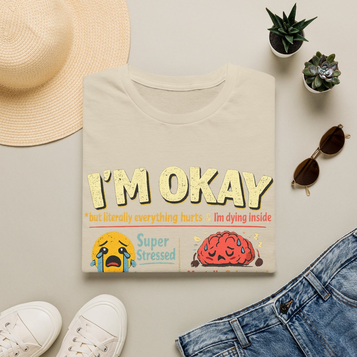 Im Okay But Everything Hurts Shirt Funny Emotional Support Tee Mentally Exhausted Shirt Sarcastic Anxiety Graphic Tee for Women