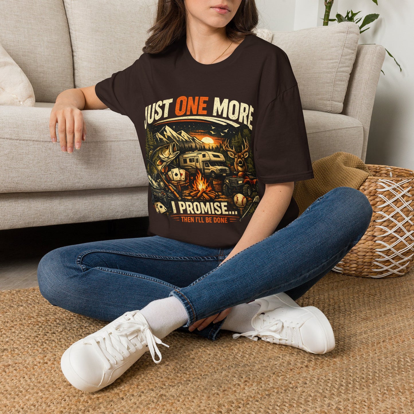 Just One More I Promise Then Ill Be Done Shirt | Funny Camping Shirt | Fishing Hunting Gamer Tee | Outdoor Adventure Graphic Tee | Gildan