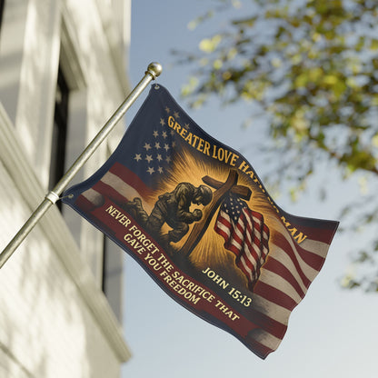 Greater Love Hath No Man Flag – Christian American Double-Sided Memorial Garden Flag