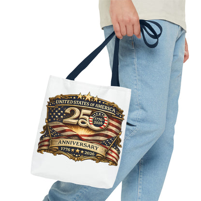 25th Anniversary American Flag Badge Tote Bag | USA 1776   2026 Patriotic