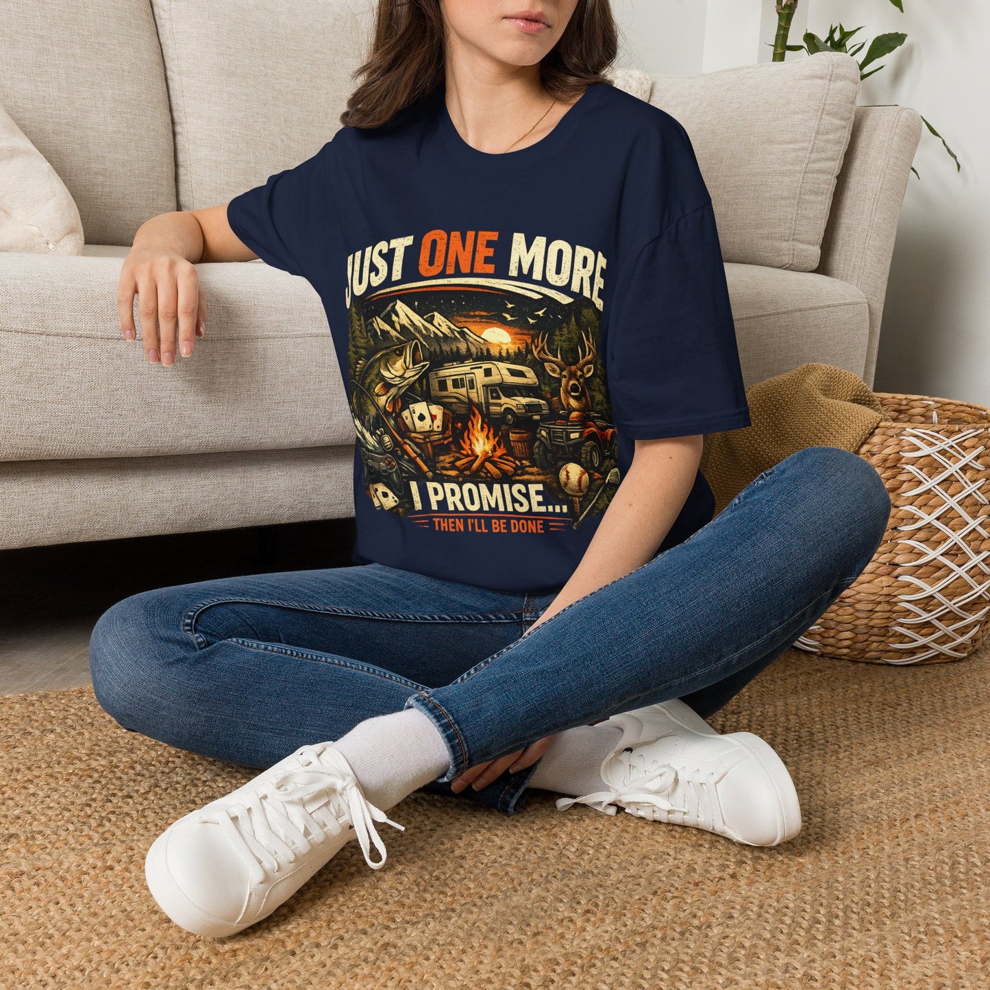 Just One More I Promise Then Ill Be Done Shirt | Funny Camping Shirt | Fishing Hunting Gamer Tee | Outdoor Adventure Graphic Tee | Gildan