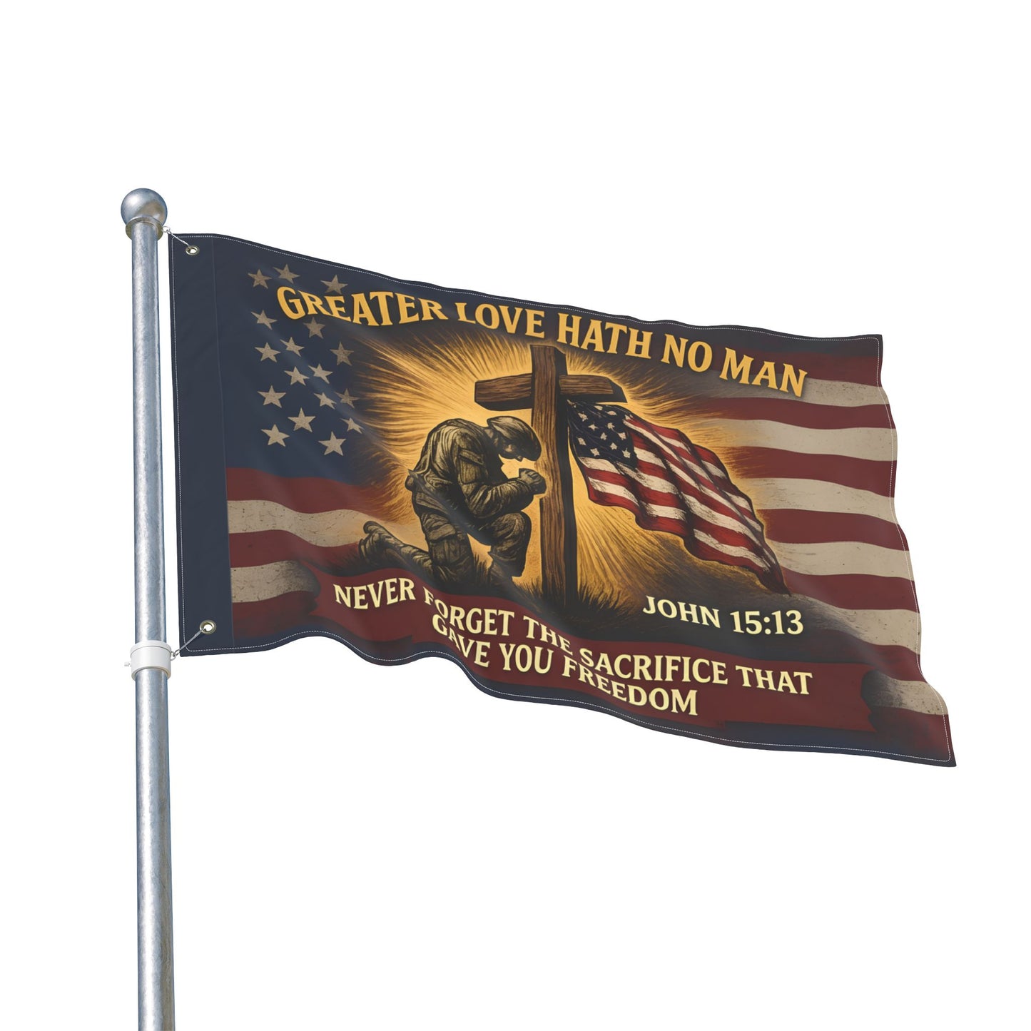 Greater Love Hath No Man Flag – Christian American Double-Sided Memorial Garden Flag