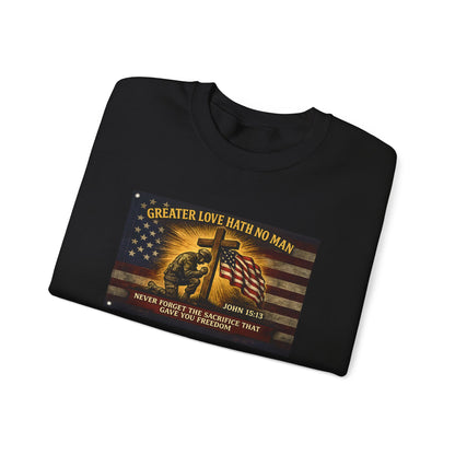 Greater Love Memorial soldier helmet flag sweatshirt | Military Tribute