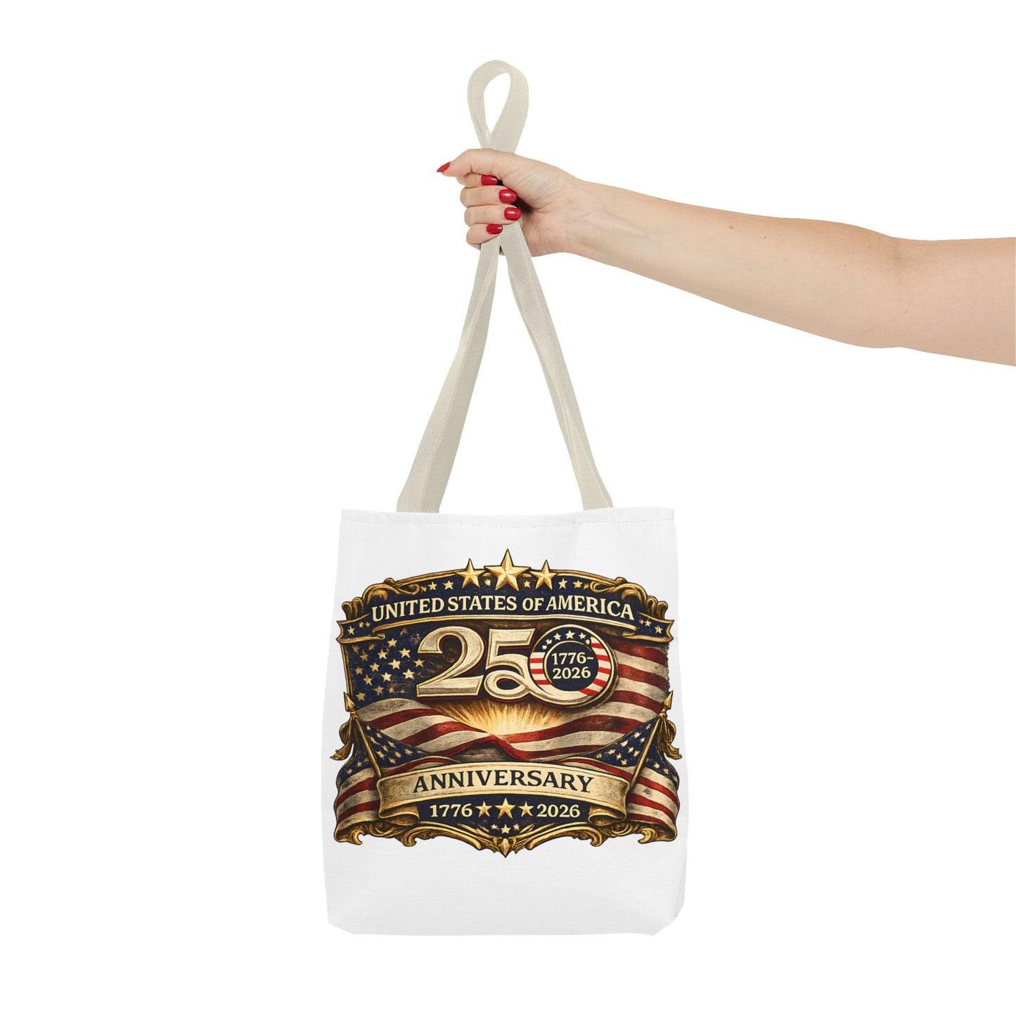 25th Anniversary American Flag Badge Tote Bag | USA 1776   2026 Patriotic