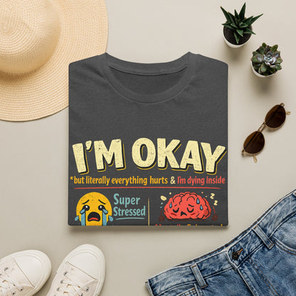 Im Okay But Everything Hurts Shirt Funny Emotional Support Tee Mentally Exhausted Shirt Sarcastic Anxiety Graphic Tee for Women