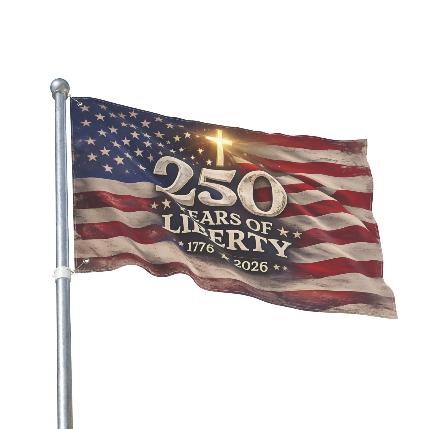 Celebrating 250 Years of Liberty Flag | Double Sided Flag, 1776 2026, American Flag with Cross