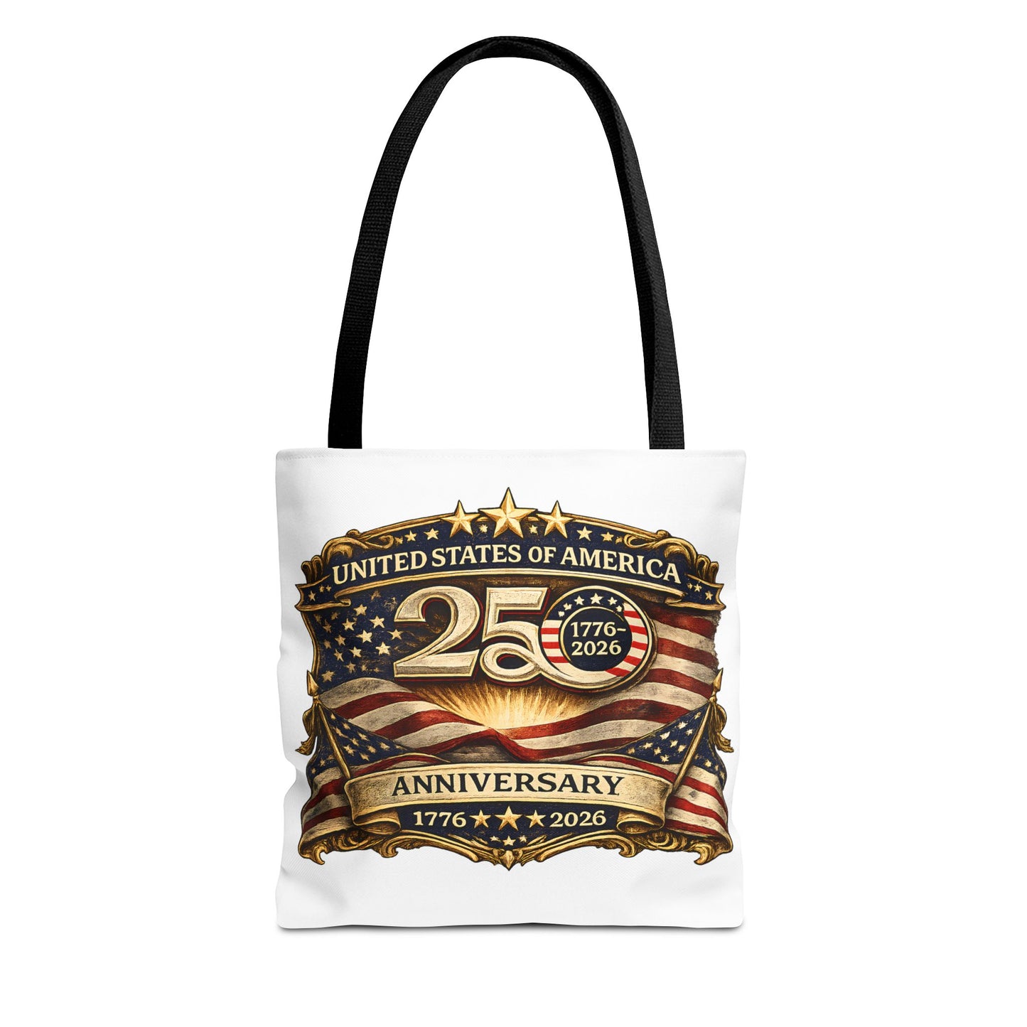 25th Anniversary American Flag Badge Tote Bag | USA 1776   2026 Patriotic