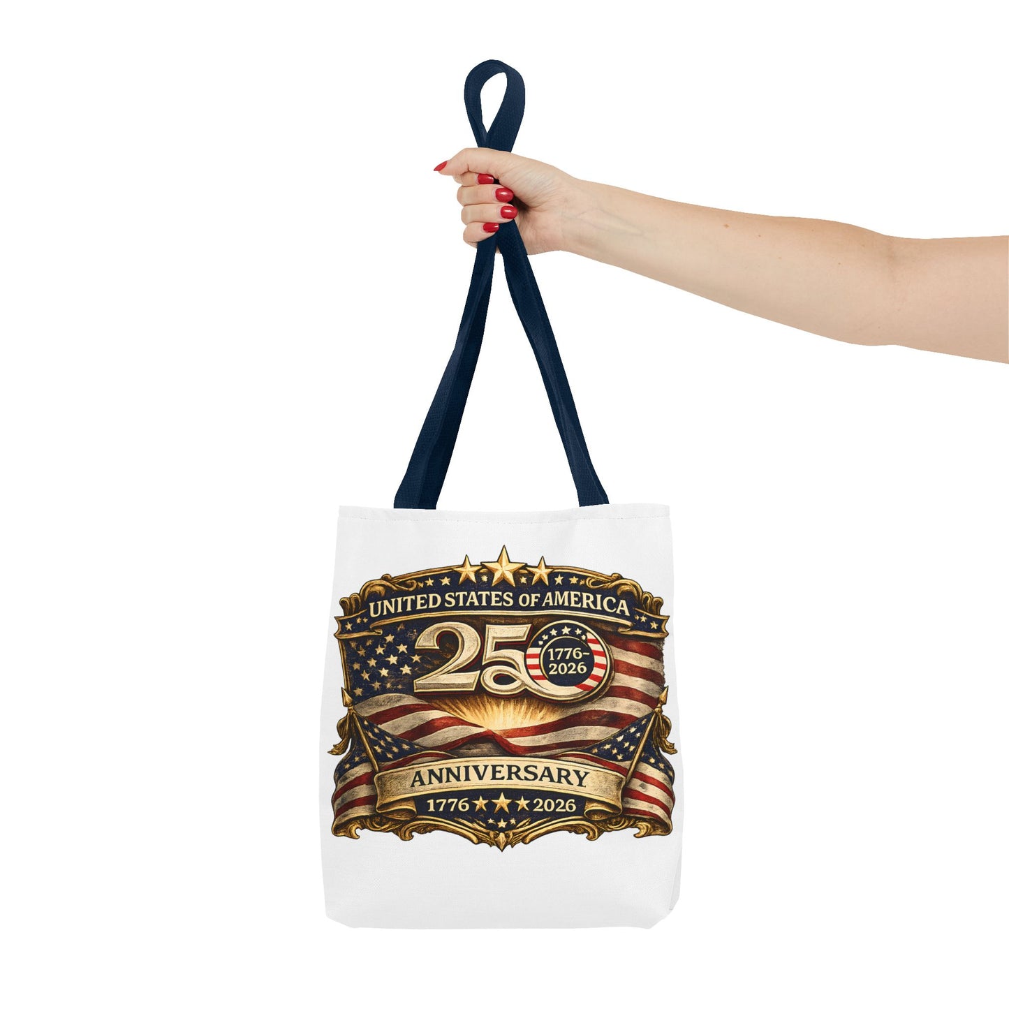 25th Anniversary American Flag Badge Tote Bag | USA 1776   2026 Patriotic