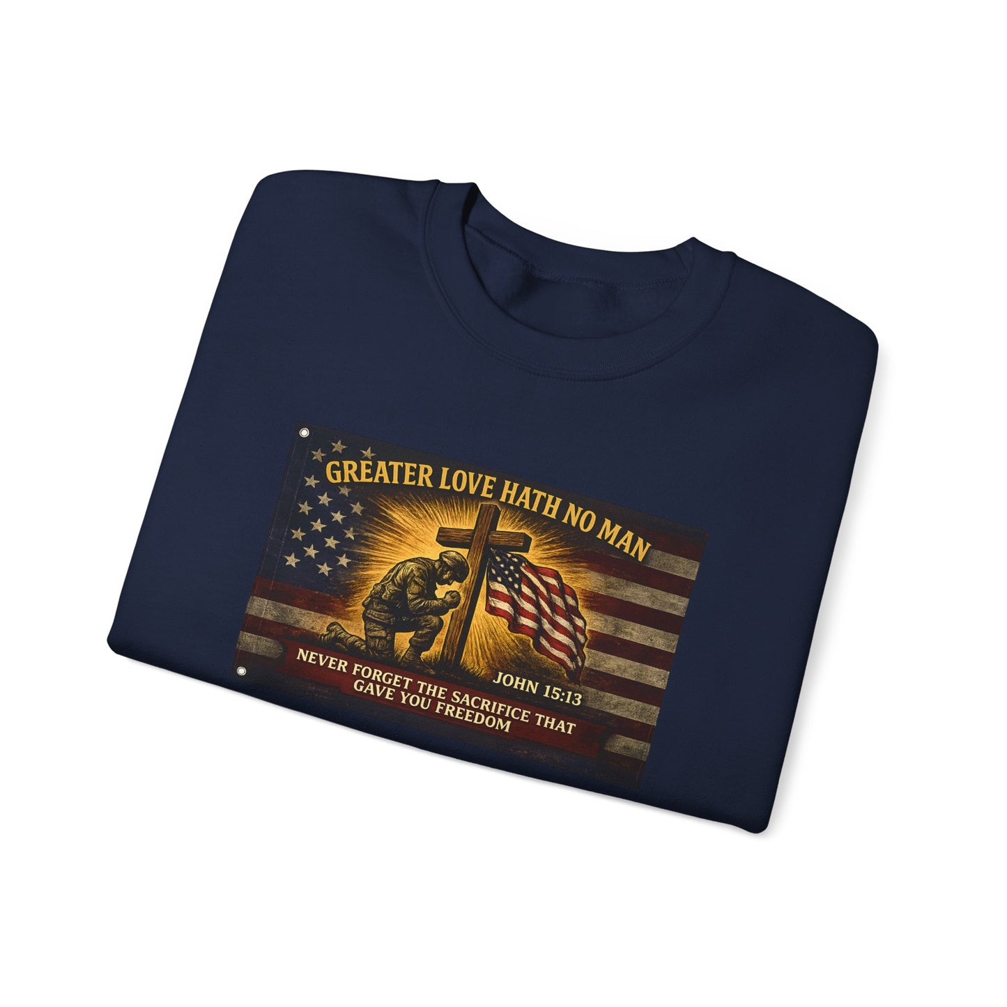 Greater Love Memorial soldier helmet flag sweatshirt | Military Tribute