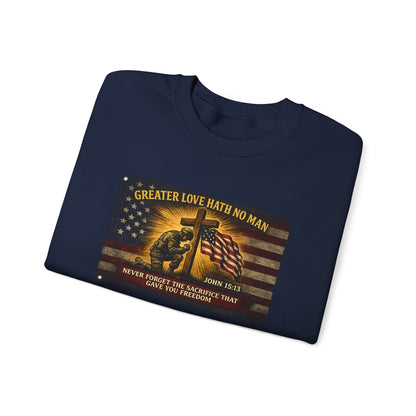 Greater Love Memorial soldier helmet flag sweatshirt | Military Tribute