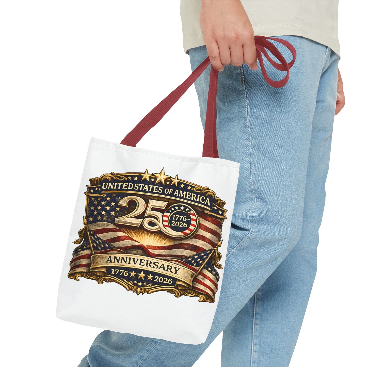 25th Anniversary American Flag Badge Tote Bag | USA 1776   2026 Patriotic