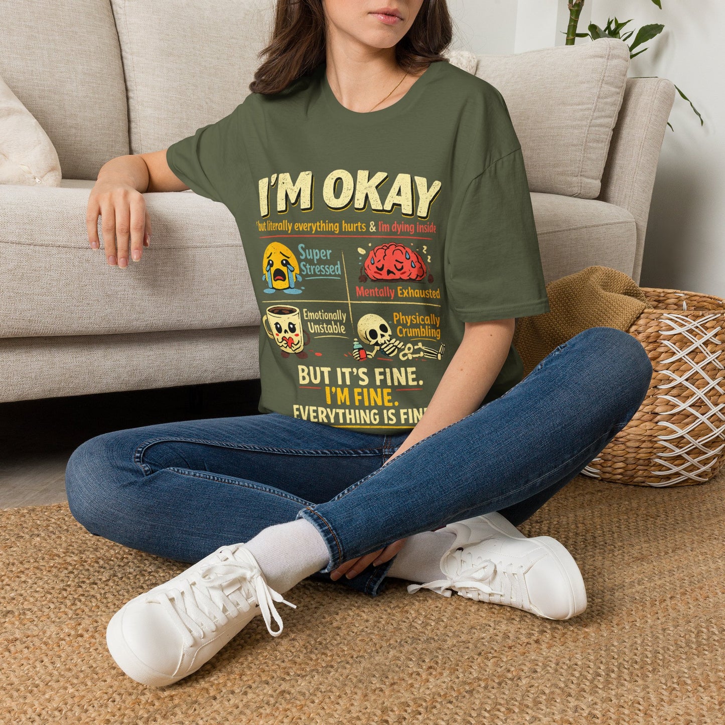 Im Okay But Everything Hurts Shirt Funny Emotional Support Tee Mentally Exhausted Shirt Sarcastic Anxiety Graphic Tee for Women
