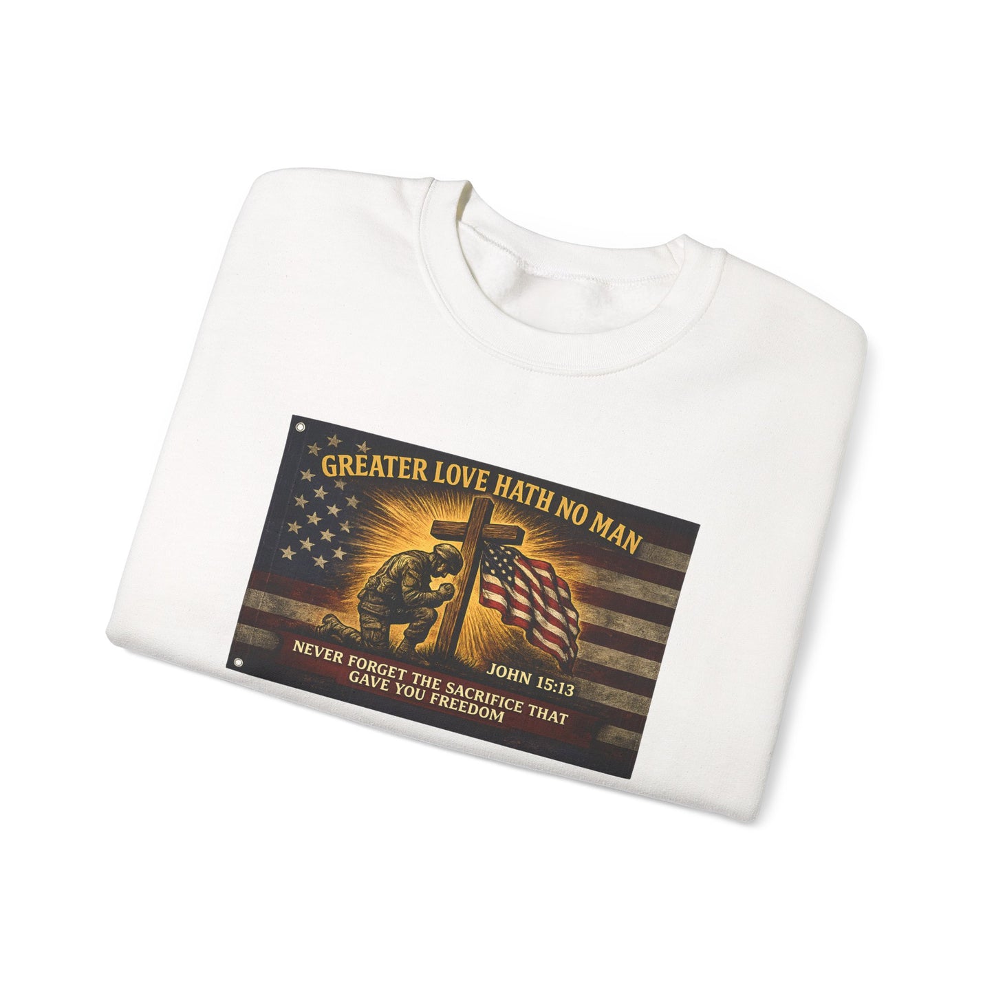 Greater Love Memorial soldier helmet flag sweatshirt | Military Tribute