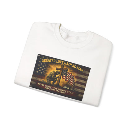 Greater Love Memorial soldier helmet flag sweatshirt | Military Tribute