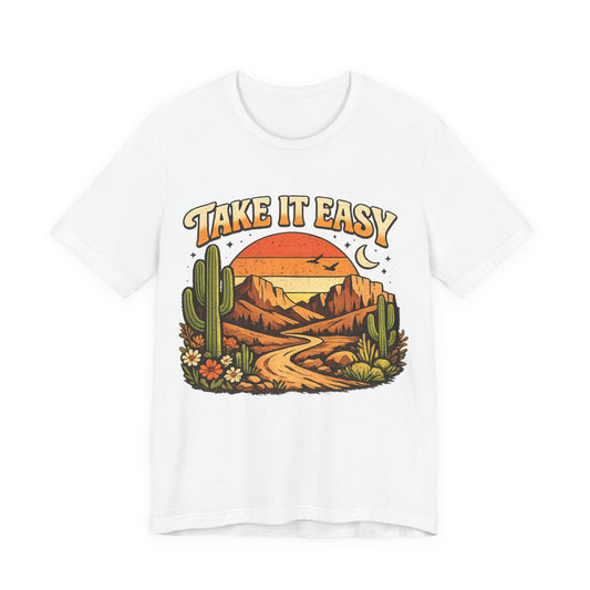 Take It Easy Retro Desert Shirt, Vintage Western Graphic Tee, Boho Cowgirl Shirt, Trendy Boutique Style T Shirt for Women