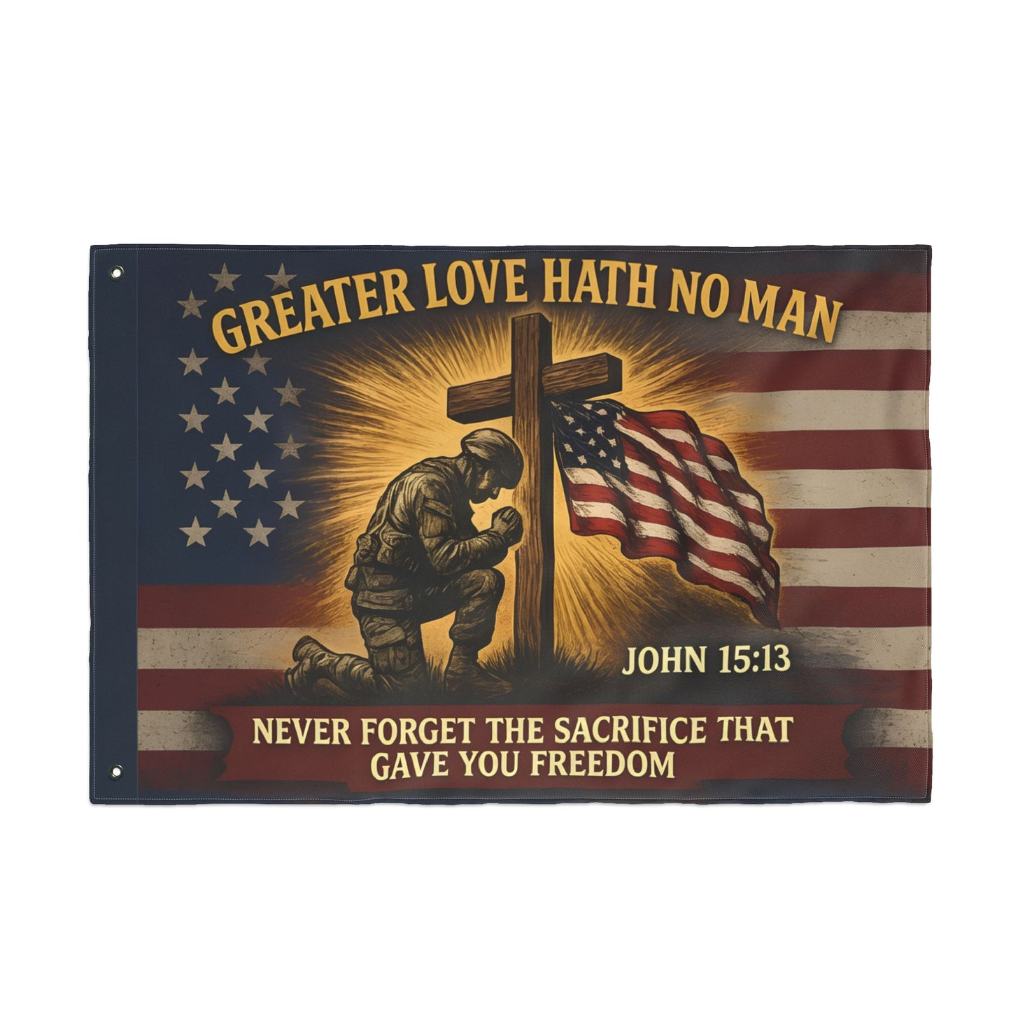 Greater Love Hath No Man Flag – Christian American Double-Sided Memorial Garden Flag