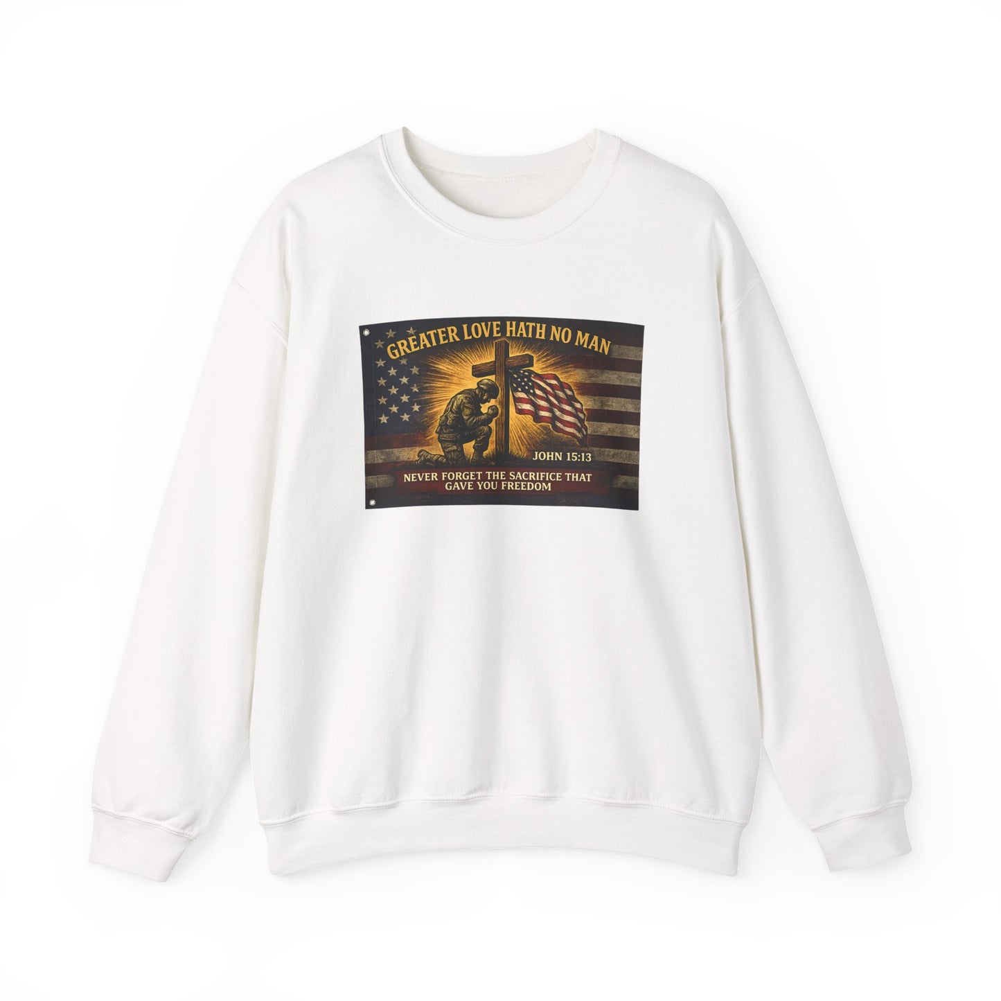 Greater Love Memorial soldier helmet flag sweatshirt | Military Tribute