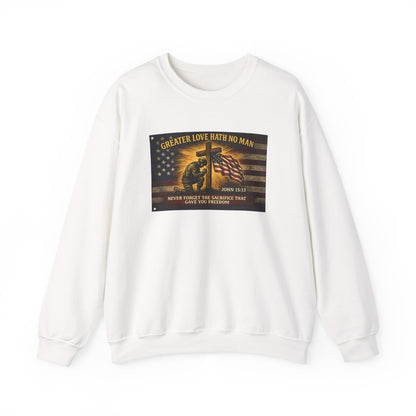 Greater Love Memorial soldier helmet flag sweatshirt | Military Tribute