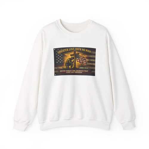 Greater Love Memorial soldier helmet flag sweatshirt | Military Tribute