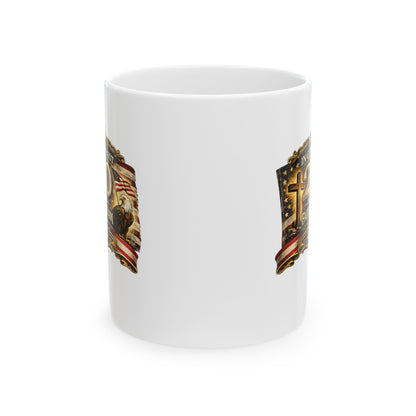 Patriotic Bald Eagle with American Flag  Mug | USA  Freedom Coffee Cup & Liberty Ceramic Mug 11oz