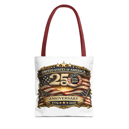 25th Anniversary American Flag Badge Tote Bag | USA 1776   2026 Patriotic