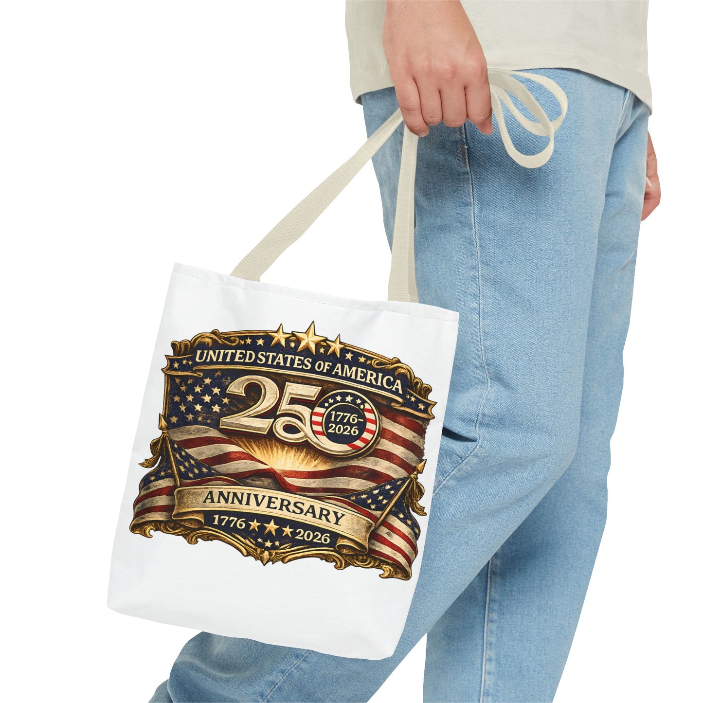 25th Anniversary American Flag Badge Tote Bag | USA 1776   2026 Patriotic