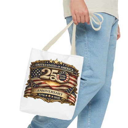 25th Anniversary American Flag Badge Tote Bag | USA 1776   2026 Patriotic