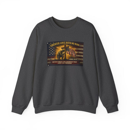 Greater Love Memorial soldier helmet flag sweatshirt | Military Tribute