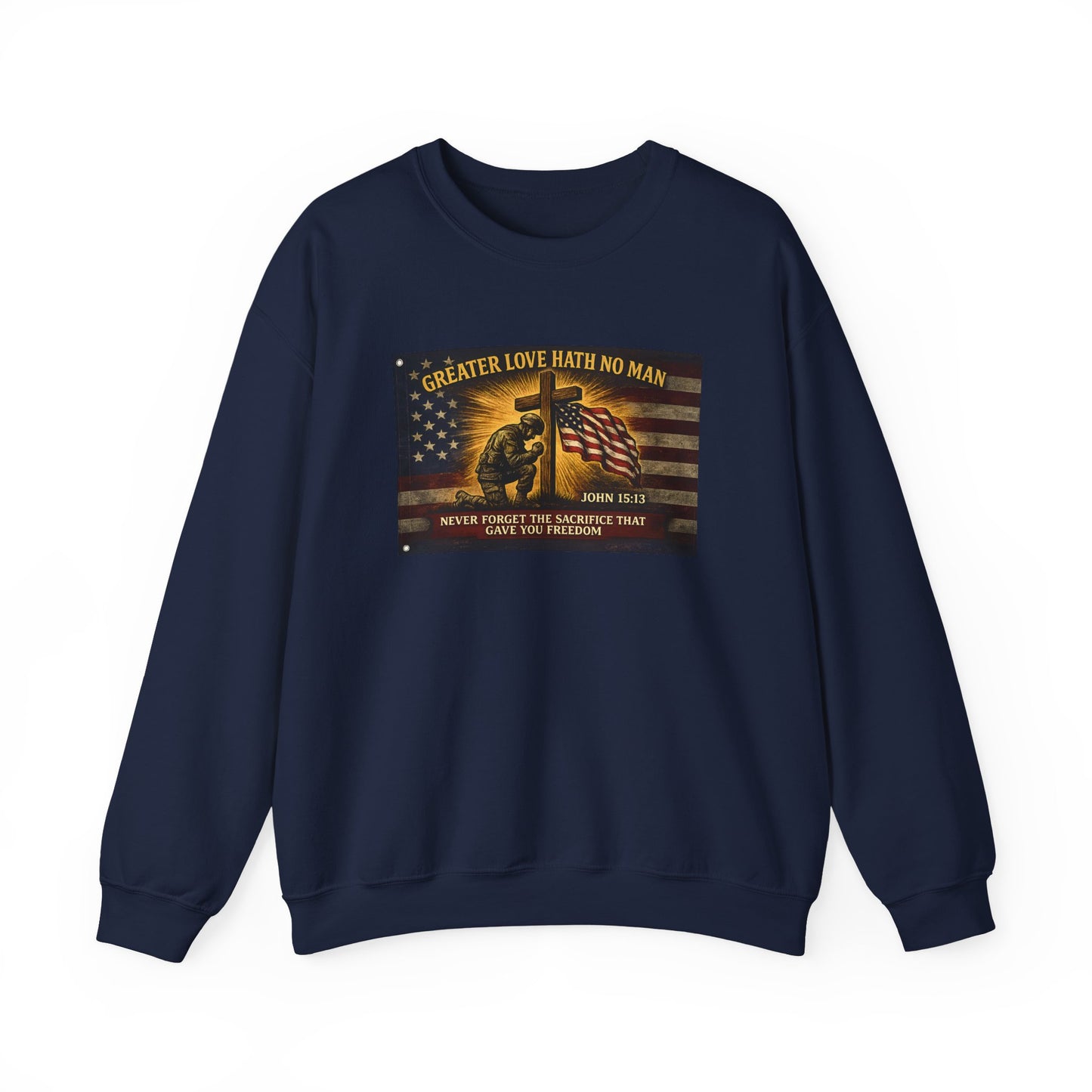 Greater Love Memorial soldier helmet flag sweatshirt | Military Tribute