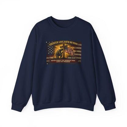 Greater Love Memorial soldier helmet flag sweatshirt | Military Tribute