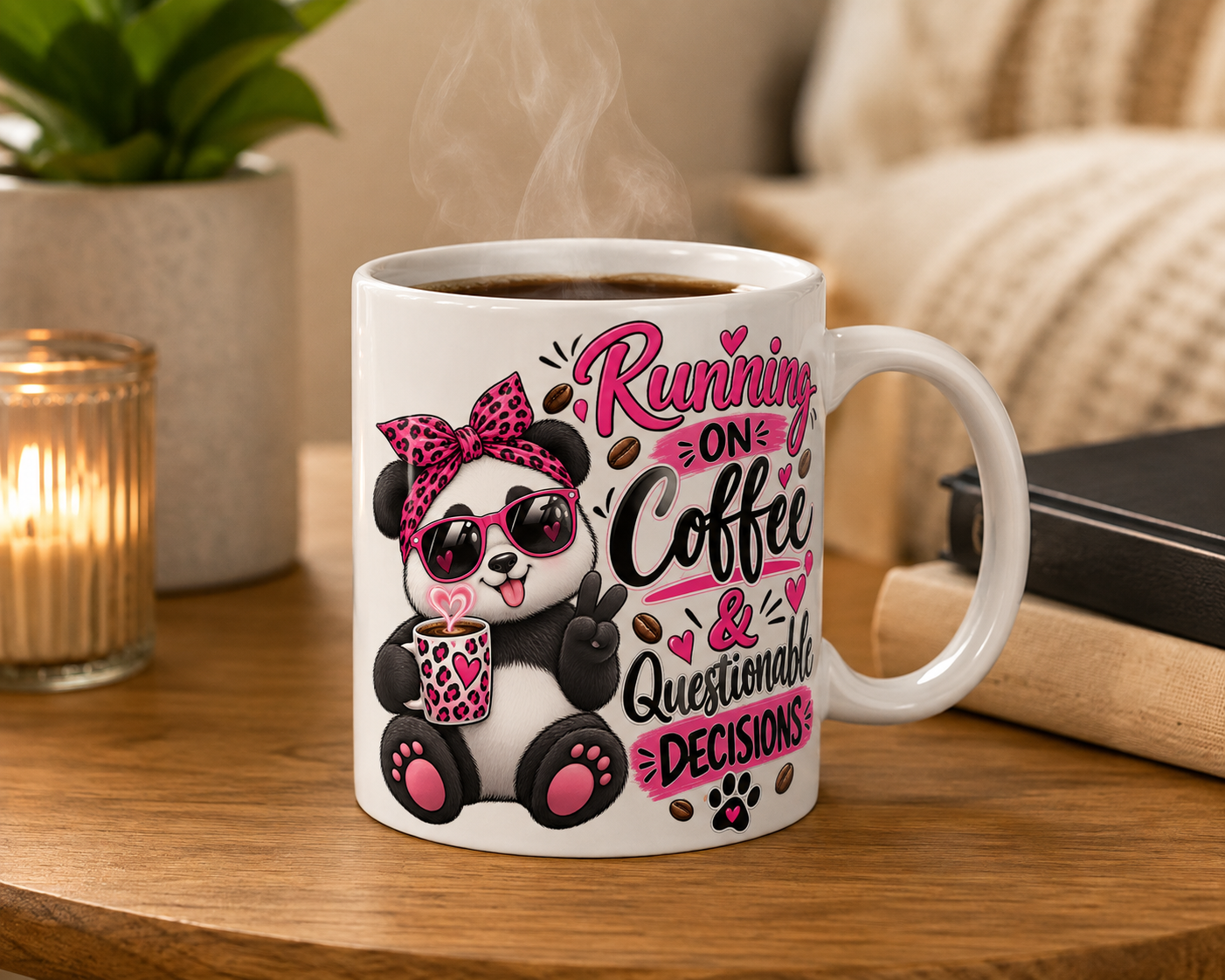 Running on Coffee & Questionable Decisions Mug – Funny Panda Coffee Mug, 11oz & 15oz