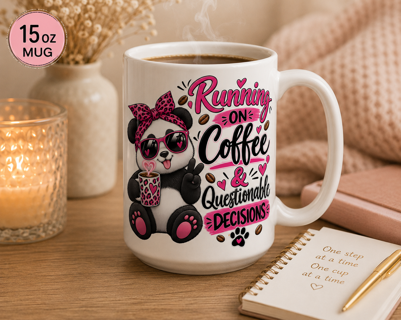 Running on Coffee & Questionable Decisions Mug – Funny Panda Coffee Mug, 11oz & 15oz