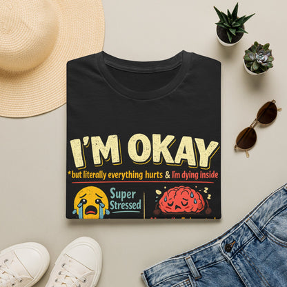 Im Okay But Everything Hurts Shirt Funny Emotional Support Tee Mentally Exhausted Shirt Sarcastic Anxiety Graphic Tee for Women