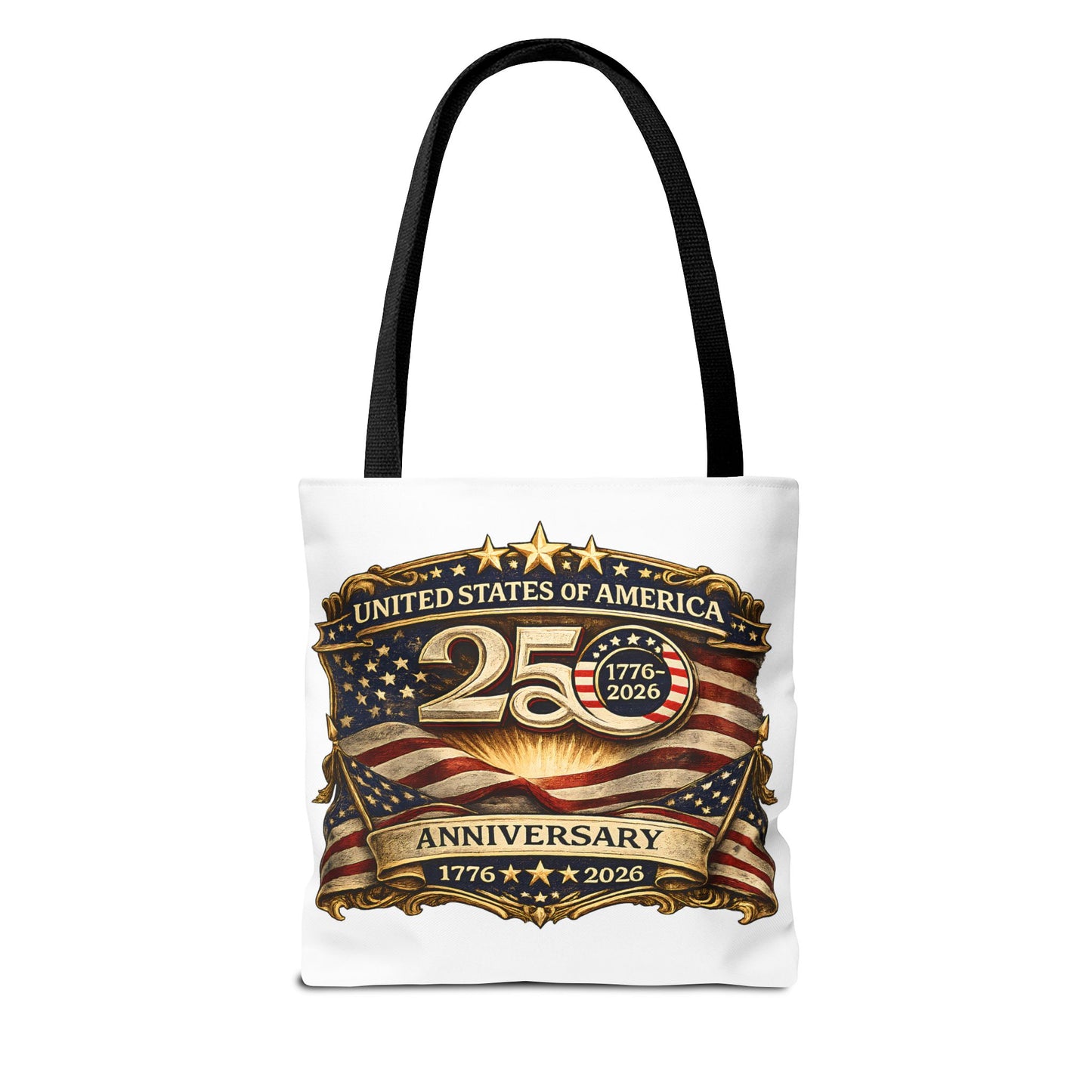 25th Anniversary American Flag Badge Tote Bag | USA 1776   2026 Patriotic