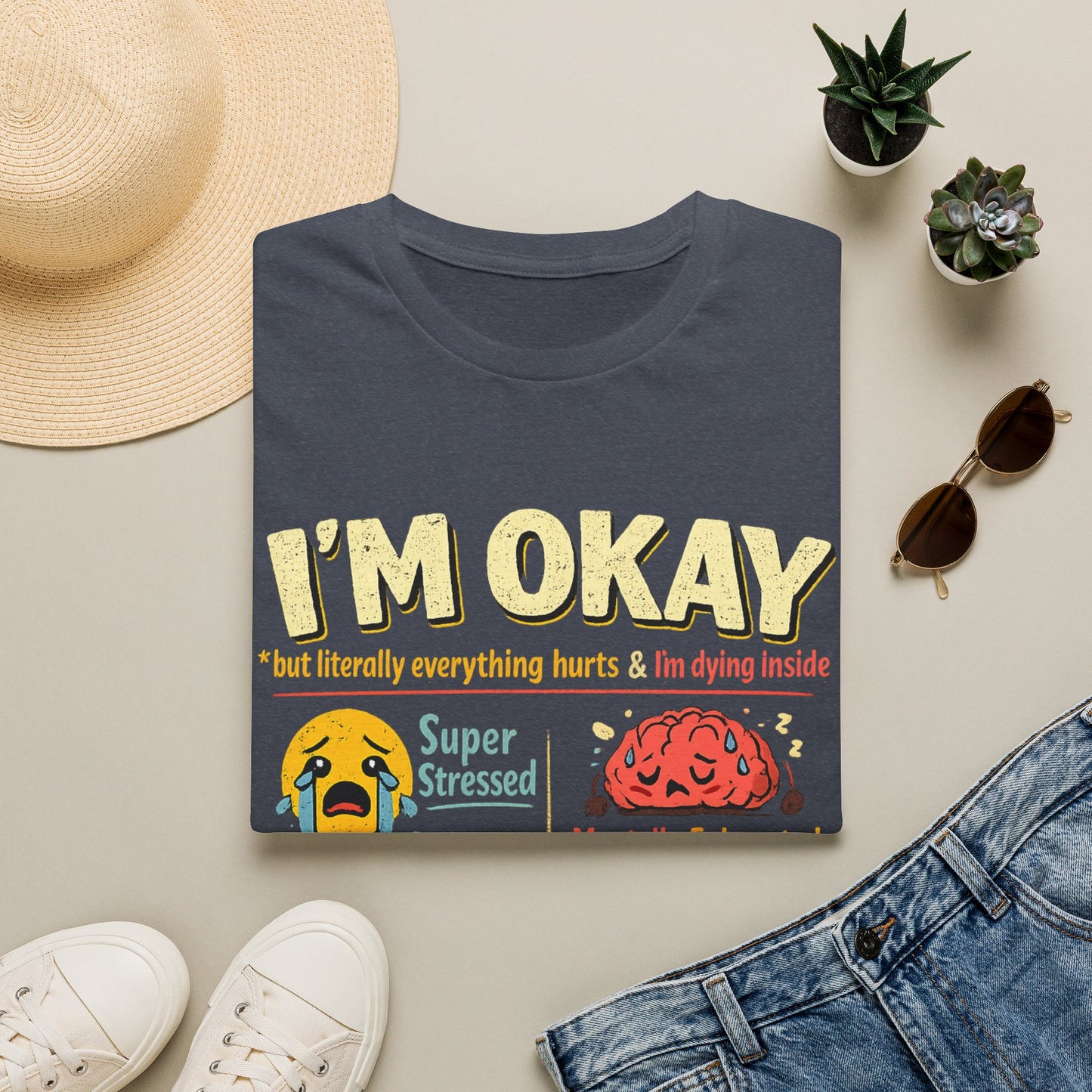 Im Okay But Everything Hurts Shirt Funny Emotional Support Tee Mentally Exhausted Shirt Sarcastic Anxiety Graphic Tee for Women