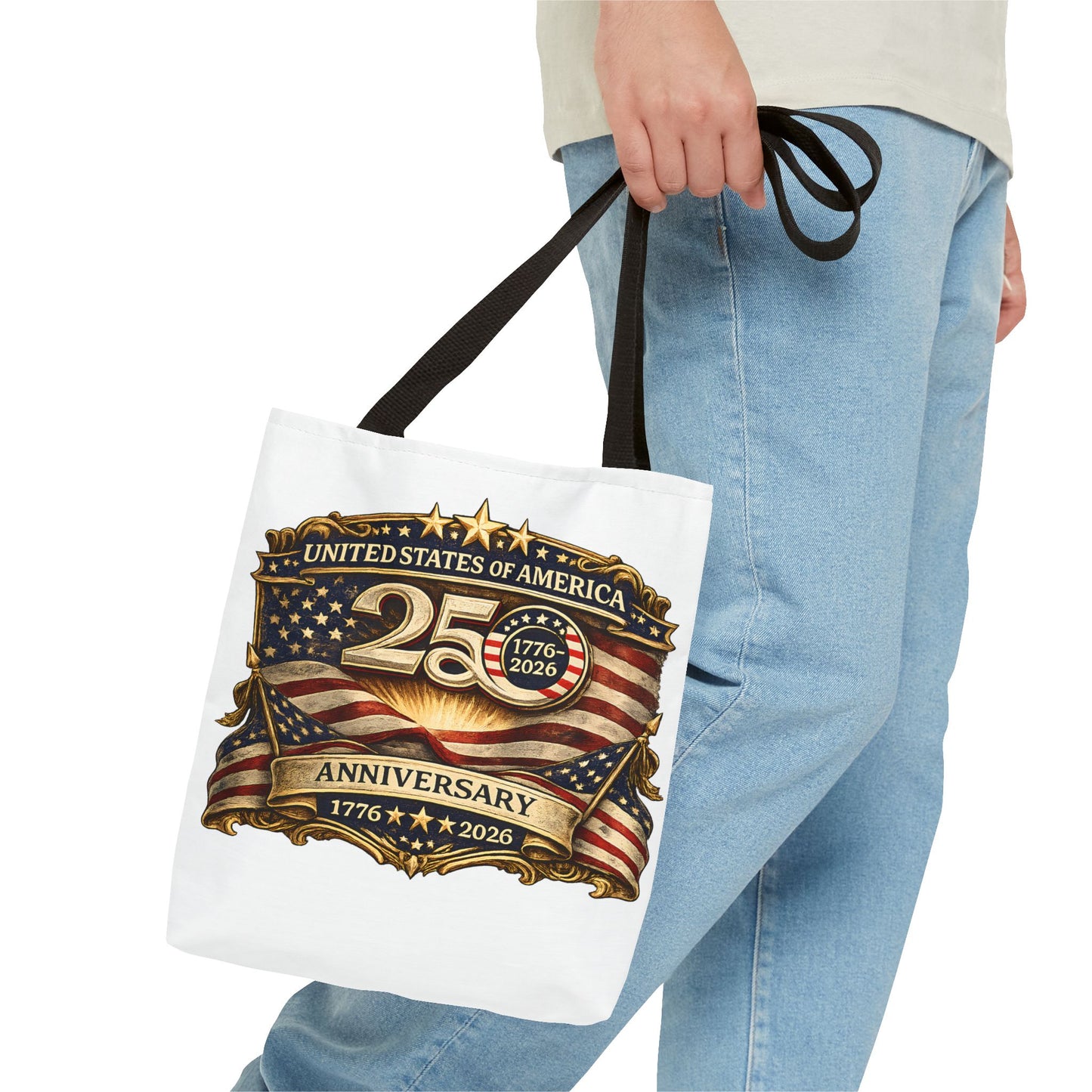25th Anniversary American Flag Badge Tote Bag | USA 1776   2026 Patriotic