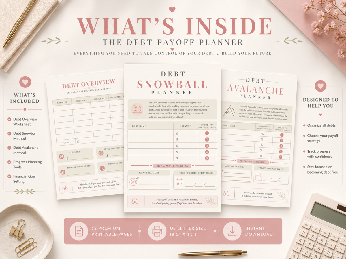 Debt Payoff Planner Printable{ Snowball & Avalanche Tracker} (PDF Download)