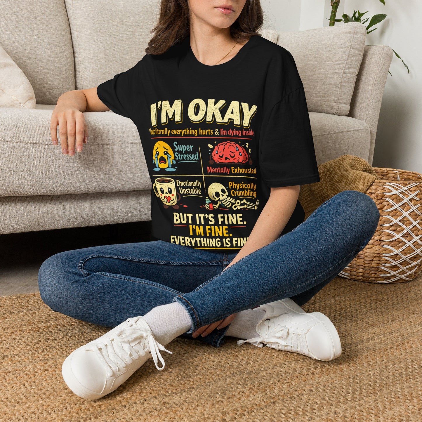 Im Okay But Everything Hurts Shirt Funny Emotional Support Tee Mentally Exhausted Shirt Sarcastic Anxiety Graphic Tee for Women